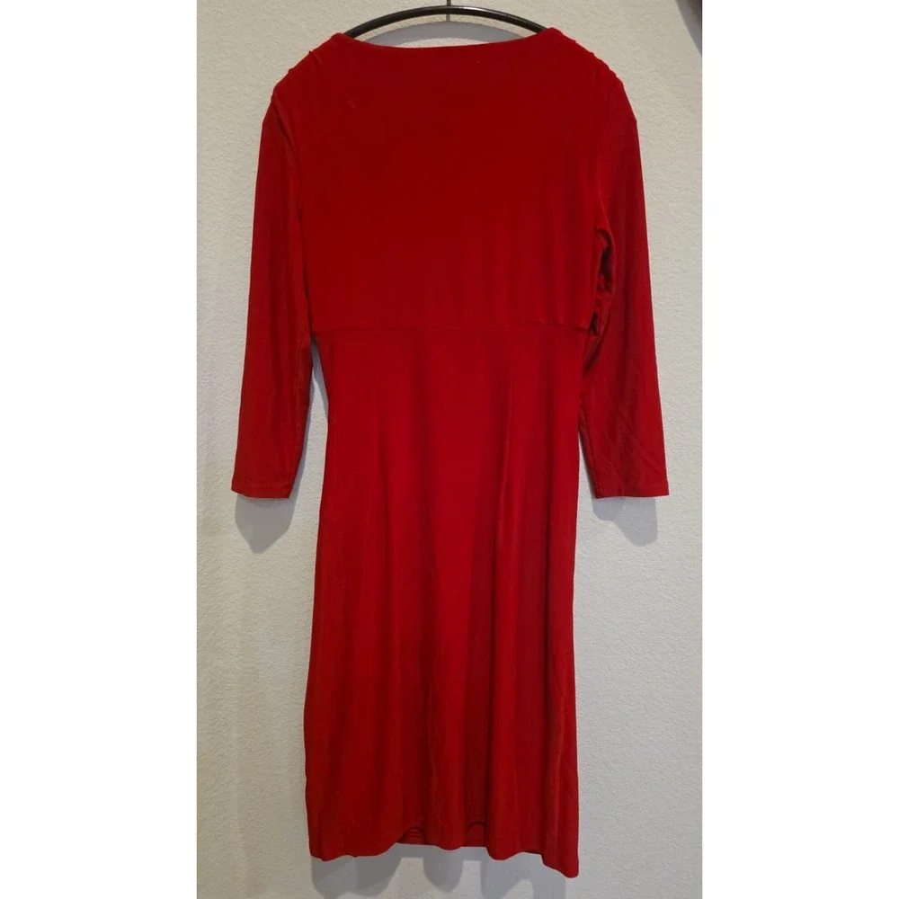 Lauren Ralph Lauren Red Ruched V-Neck Sheath Dress Womens Size 2 3/4 Sleeve - Picture 8 of 9